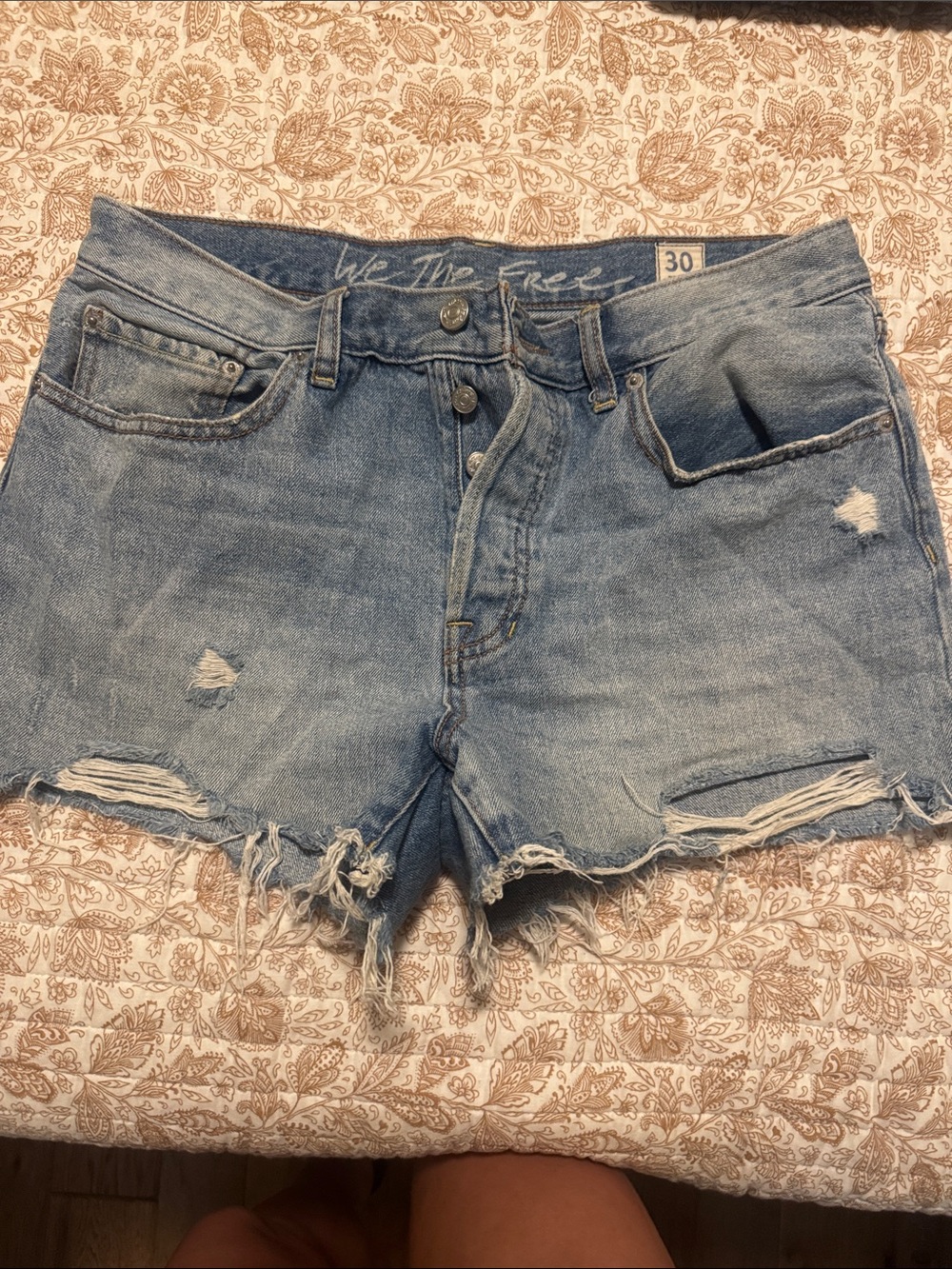 We The Free Light Blue Distressed Frayed Hem Denim Shorts